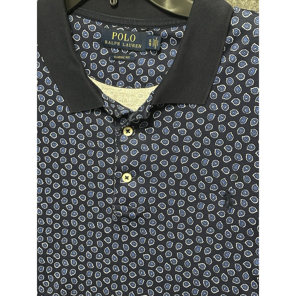 Polo Ralph Lauren Shirt Men's XL Blue Geometric Golf Short Sleeve